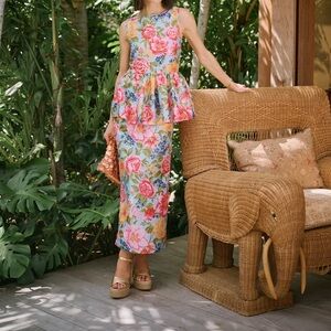 NWT La Maregold Liliana Dress in Light Blue with Pink & Yellow Flowers